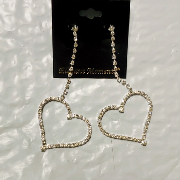 Rhinestone Heart Earrings - Picture 4 of 6